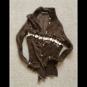 Henry Beguelin leather patch chiffon shirt size XS